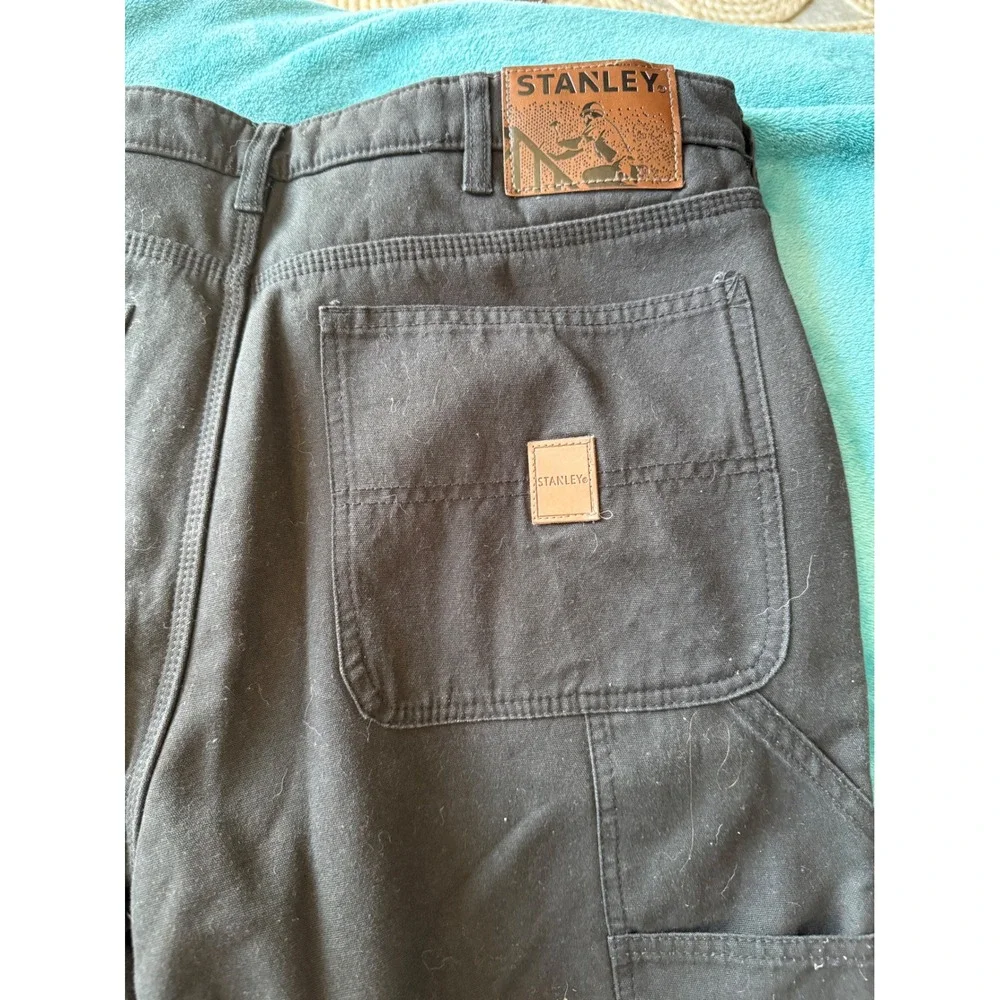 Stanley Mens Black Fleece Lined Canvas Carpenter Work Pants 34x32 Hammer Loop‎